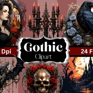 24 Gothic Clipart, PNG Instant Download, Commercial Use, Gothic vampire, Fun Downloads, Scrapbook, Junk Journal, Stickers, Sublimation, Mugs