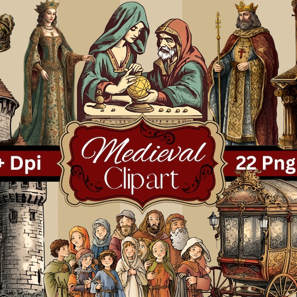 22 Medieval and Renaissance Themed Clipart, 300 Dpi, Beautiful PNG Images for  Scrapbooks, Junk Journals, Websites or any creative project !