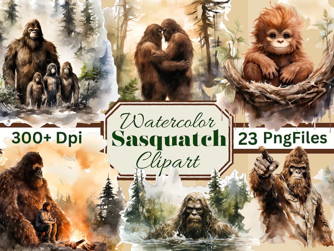Set of 23 Bigfoot Watercolor Clipart PNG Files, Digital Downloads for ...
