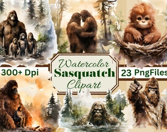 Conjunto de 23 archivos PNG de imágenes prediseñadas de acuarela de Bigfoot, descargas digitales para arte de pared de Sasquatch, sublimación, impresiones de Bigfoot, camisetas, tazas, más