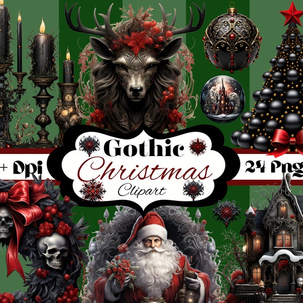 24 Gothic Weihnachten Clipart, PNG sofortiger Download, kommerzielle Nutzung, Vampir, Spaß Downloads, Scrapbook Junk Journal Aufkleber Sublimation, Tassen