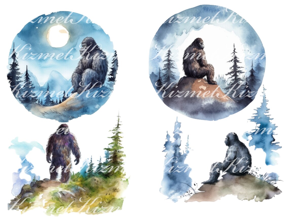 Set of 23 Bigfoot Watercolor Clipart PNG Files, Digital Downloads for ...