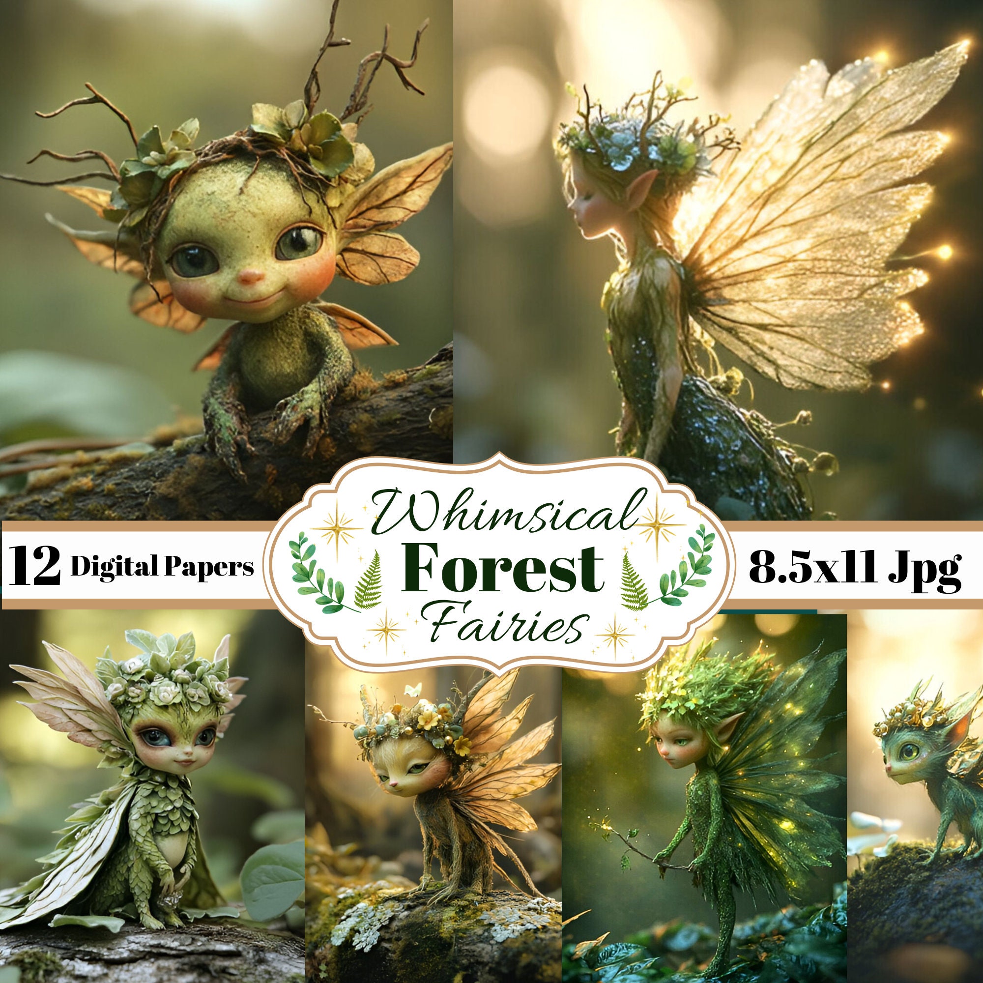 12 Whimsical Forest Creature Fairies Digital Paper Junk Journal Collage ...