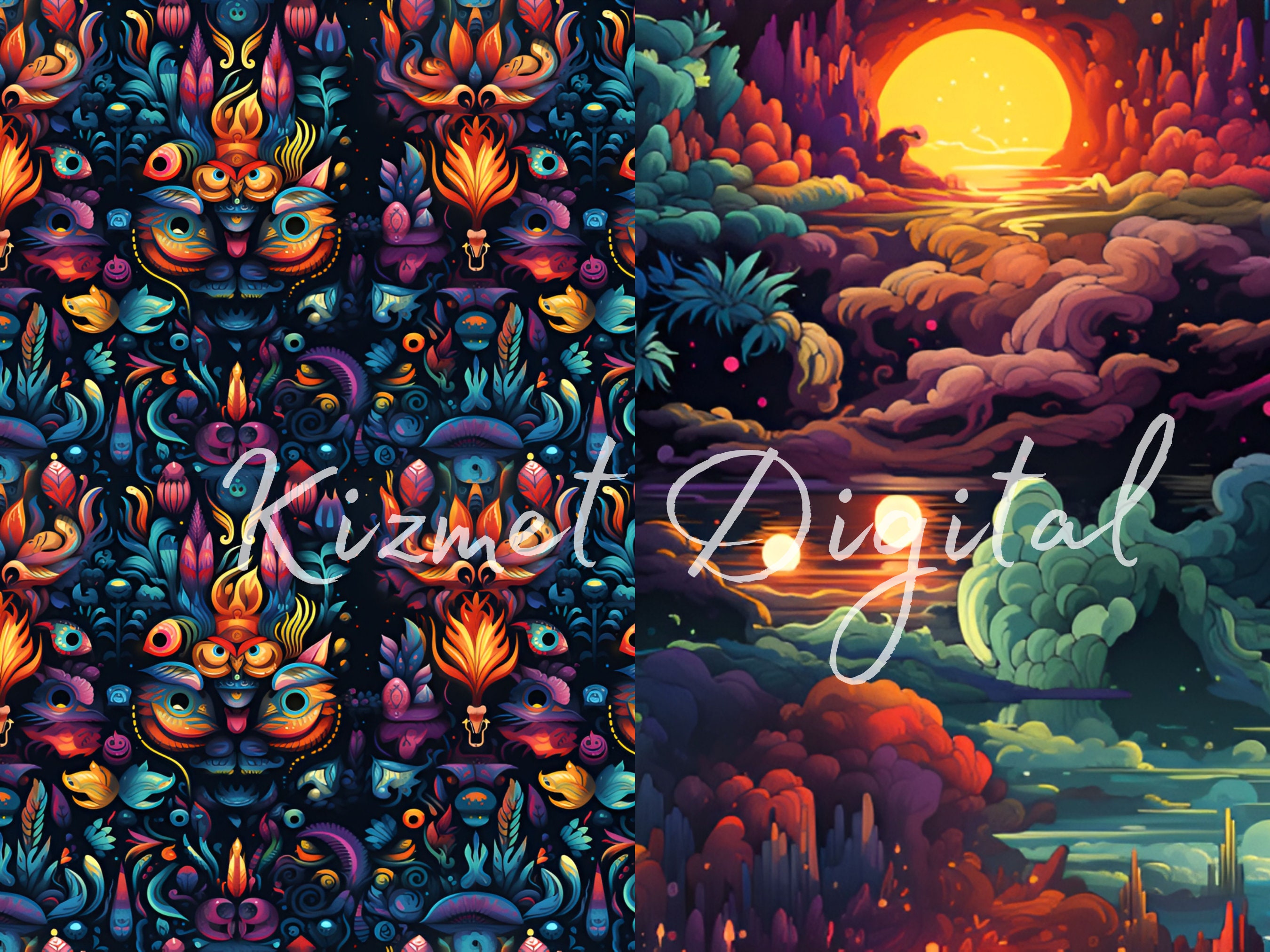 Printable Psychedelic Pattern Psychedelic Seamless Patterns, Digital Paper, High Resolution 12x12 ...