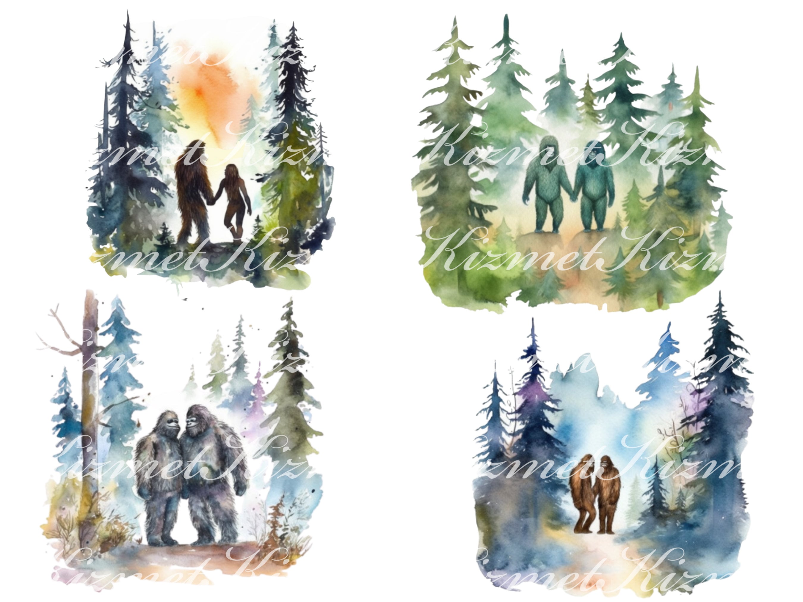 Set of 23 Bigfoot Watercolor Clipart PNG Files, Digital Downloads for ...