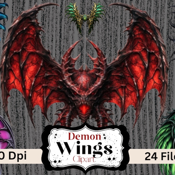 Demon Wings Set of 24 High Quality Dark Wings Png Clipart Files. Large 10x12.5 Digital Downloads Sublimation, T shirts, Wall Art Any Project