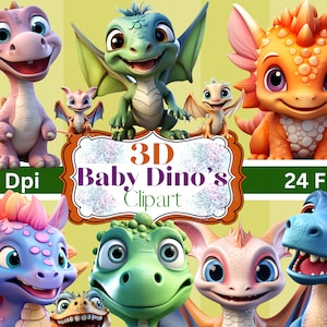 24 個セット - かわいい 3D 恐竜、3D クリップアート、PNG ファイル、楽しいデジタル ダウンロード 3D 動物、デジタル ウォール アート昇華プリント T シャツ マグカップ