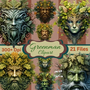 21 Greenman Clipart PNG files, Fun Downloads, Magical, Medieval, Celtic, Stickers, Digital Wall Art, Sublimation, Prints, t shirts, mugs
