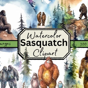 Set of 23 Bigfoot Watercolor Clipart PNG files, Digital Downloads for Sasquatch Wall Art, Sublimation, Bigfoot Prints, t shirts, mugs, more