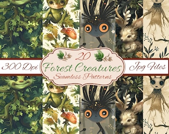 20 Woodland Creatures Seamless Patterns, 12x12 Digital Paper, Background, Medieval, Celtic, Sublimation Scrapbook Journal Wallpaper, Print