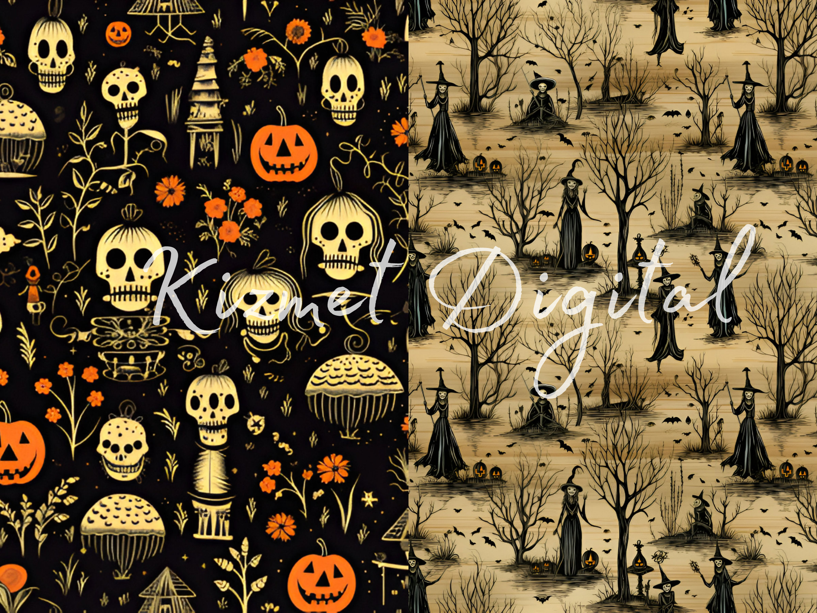 10 Vintage Halloween Seamless Patterns, 12x12 Digital Papers ...