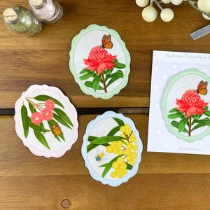 Australian Native Flower & Insect, Die-cut Vinyl Sticker, Australian Sticker, Aussie Flower Sticker, Handmade