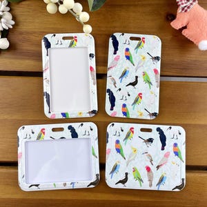 Australian native birds badge holder, Aussie birds, Australiana, cockatoo, cockatiel, magpie, fairy wren, rosella, kookaburra, galah, bin chicken, ibis, rainbow lorikeet, gang gang, Aussie parrot
