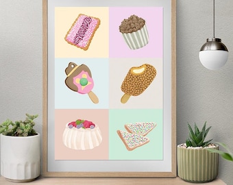Australian Desserts Art Print, Aussie Food Treats Wall Decor