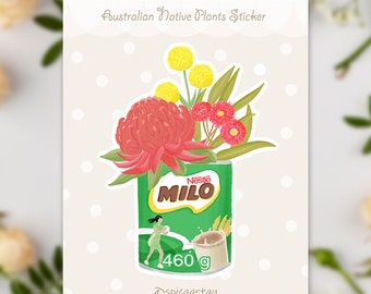 Australian Native Plants in Milo Tin, Die-cut Vinyl Sticker, Australian Sticker, Milo Sticker, Handmade