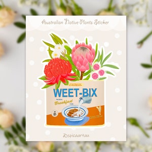 Australian Native Plants in Vintage Tin, Die-cut Vinyl Sticker, Australian Sticker, Handmade