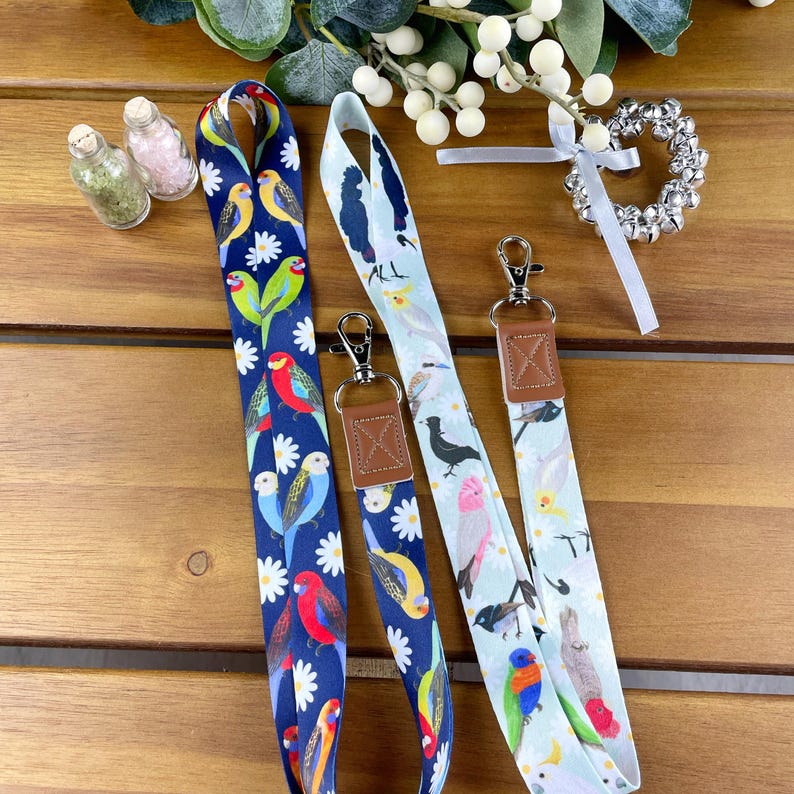 Australian birds lanyard, cockatoo, magpie, kookaburra, galah, gang gang, fairy wren, bin chicken, ibis, lorikeet, cockatiel, Aussie fauna