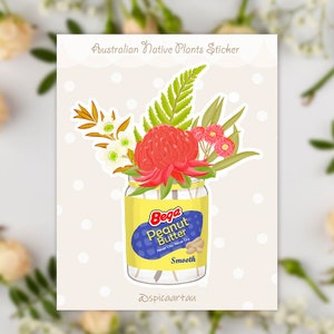 Australian Native Plants in Bega Peanut Butter Jar, Die-cut Vinyl Sticker, Australian Sticker, Bega Peanut Butter Sticker, Handmade