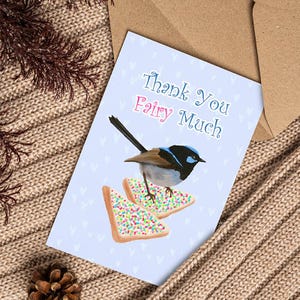 Fairy Wren & Fairy Bread Thank You Card, Aussie Bird Card, Aussie Food Card, Cute Card,  Australian Card, Handmade