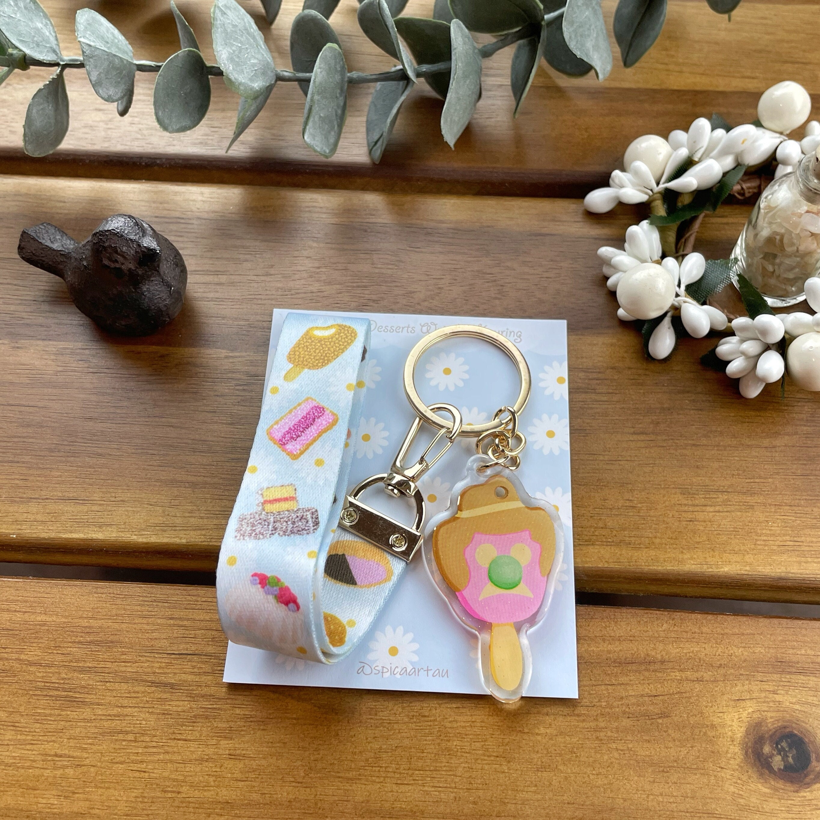 Porte-clés bracelet Desserts/Gâteries australiennes, porte-clés à breloques en acrylique crème glacée australienne