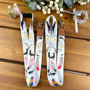 Australian birds lanyard, cockatoo, magpie, kookaburra, galah, gang gang, fairy wren, bin chicken, ibis, lorikeet, cockatiel, Aussie fauna