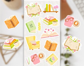 Book Love Vinyl Sticker Sheet, Cozy Bookish Stickers