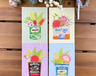 Australian Native Flowers Postcard, Aussie Icon Art, Set of 4 Bundle