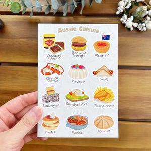 Australian Cuisine Postcard, Aussie Food Illustration Postcard, Aussie Postcard