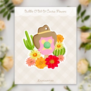 Bubble O Bill & Kaktus Blumen, gestanzter Vinyl-Aufkleber, Australischer Aufkleber, Bubble O Bill Aufkleber, handgemacht
