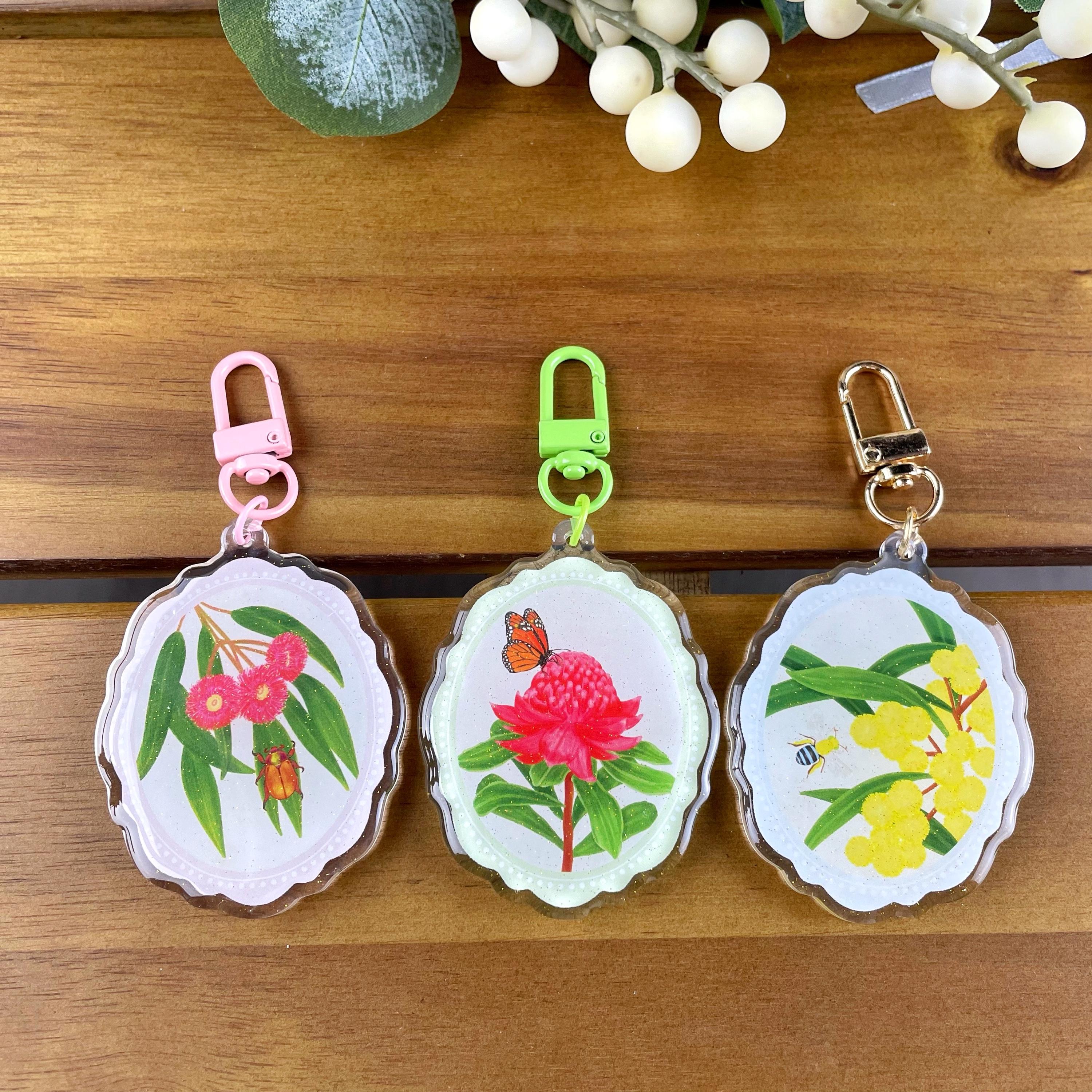 Australian Native Flower & Insect Bag Charm Keychain, Australian Flora ...
