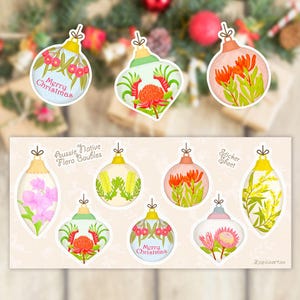 Australian Native Flora Baubles, Vinyl Sticker Sheet, Kiss-cut Stickers, Australian Sticker, Flower Bauble Sticker, Handmade