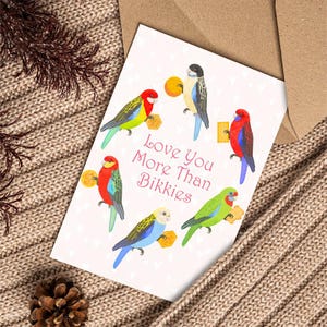 Aussie Rosellas & Bikkies Card, gepersonaliseerd, Aussie Bird Card, Aussie Biscuits Card, Love Card, Australische Valentijnsdagkaart, handgemaakt
