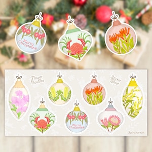 Boules de fleurs indigènes d'Australie, feuille d'autocollants en vinyle, autocollants découpés dans un baiser, autocollant australien, autocollant boules de fleurs, fait main