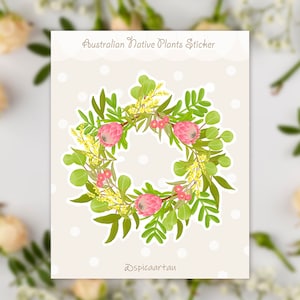 Australian Native Flora Wreath, Die-cut Vinyl Sticker, Australian Sticker, Wreath Sticker, Handmade