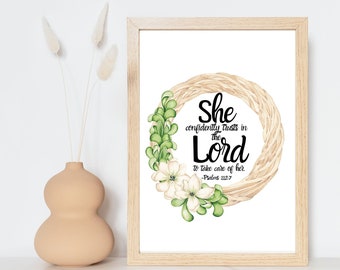 She Confidently Trusts in the Lord Bible Verse,  Modern Scripture Printable Art, Christian Home Décor Art, Digital Art, Digital Download