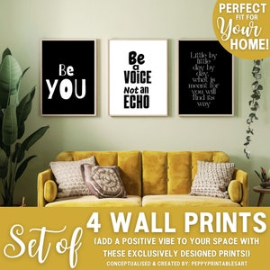 Set of 4 Wall Art Prints, Bedroom Décor, Aesthetic Living Room Wall Frame, Girl Bedroom Décor, Motivational Quotes Poster, Home Office Décor