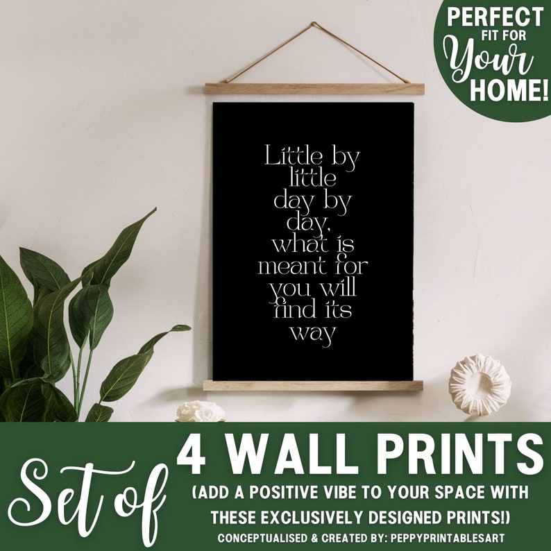 Set of 4 Wall Art Prints, Bedroom Décor, Aesthetic Living Room Wall Frame, Girl Bedroom Décor, Motivational Quotes Poster, Home Office Décor
