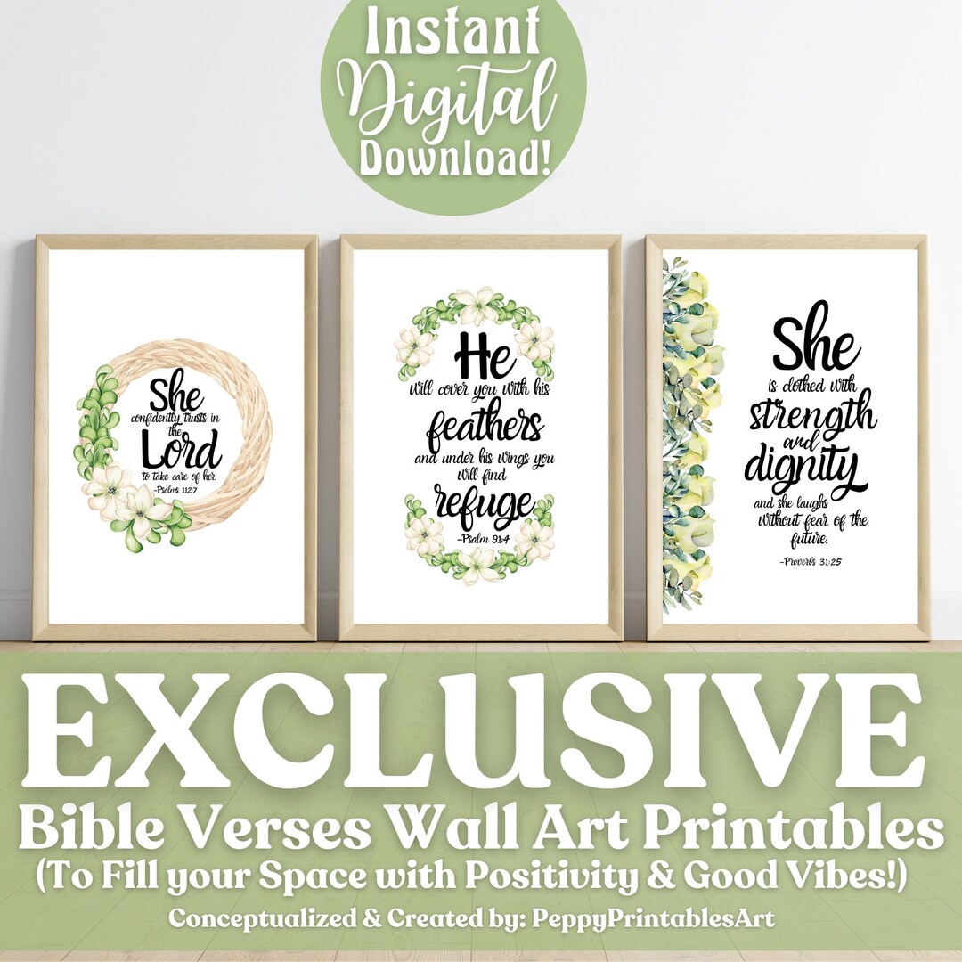 Set of 3 Bible Verses Wall Art Print, Christian Home Décor, Bedroom ...
