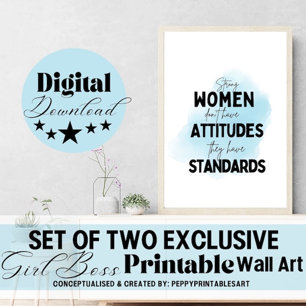 Set of Strong Women Don't have Attitudes Wall Prints, Feminist Poster, Printable Girl Boss Wall Art, Boss Babe Home Décor, Boss Lady Decor