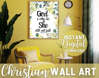 God is Within Her Christian Bible Verse Wall Print Poster, Modern Christian Art, Scripture Sign, Hymn Wall Art, Christian Home Decor Gifts