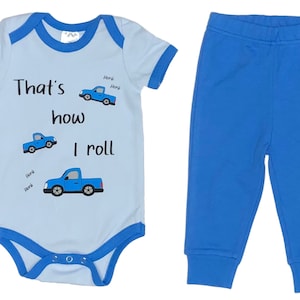 That's How I Roll Baby Boy 2-częściowy zestaw jednoczęściowy | Body Truck & Cars | Uroczy prezent na baby shower | Body z nadrukiem | Dwuczęściowy zestaw