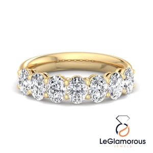 Oval Cut Lab Grown Diamond Engagement Ring | 5*3 Seven Stone Diamond Anniversary Ring | Oval Half Enternity Band | Wedding Band For Her