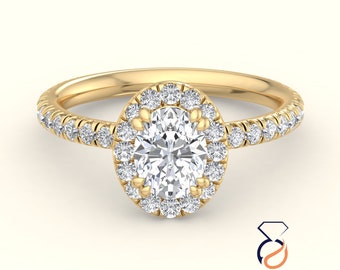 14K Gold Oval Lab Grown Diamond Halo Engagement Ring