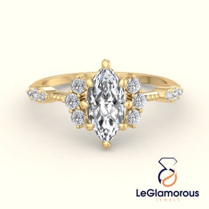 Vintage Engagement Ring, 1.0 - 2.0 CT Marquise Cut Lab Grown Diamond Ring, Muse-Knife Edge Band, Lab Diamond Wedding Ring, Anniversary Gifts