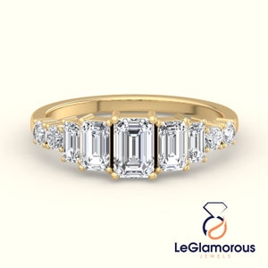 1.50 TCW Emerald Cut Lab Diamond Half Eternity Band, Weeding Ring
