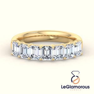 Emerald Cut Lab Grown Diamond Engagement Ring | 5*3 Seven Stone Diamond Wedding Ring | Oval Half Enternity Band | Eternity Band For Her