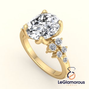 Oval Shaped Lab Grown Diamond Ring, 2.50 Carat Oval Lab Created Cluster Diamond Engagement Ring, Side Round Diamonds, Wedding Ring For Women