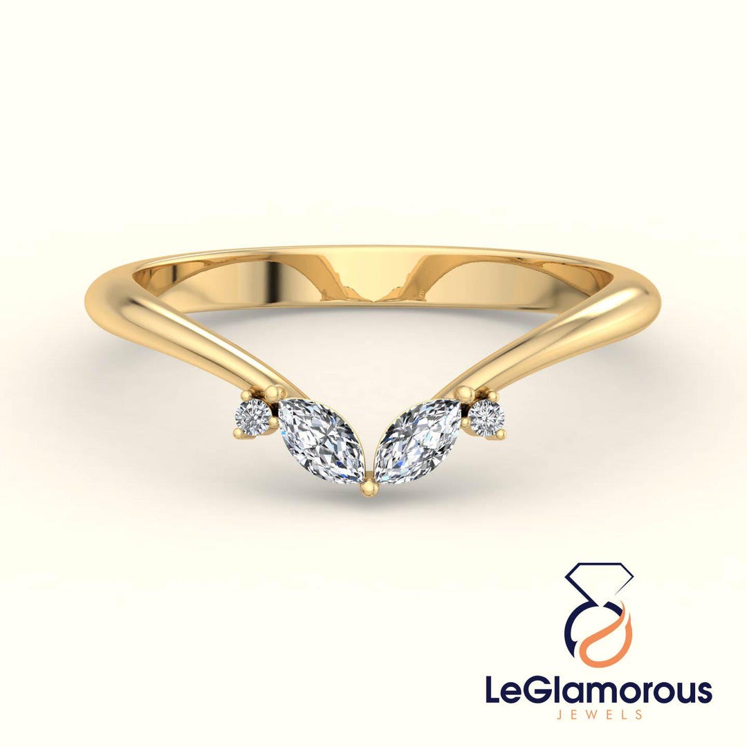 14k Gold Open Wedding Band, Marquise Lab Grown Diamond Stacking Ring - Etsy