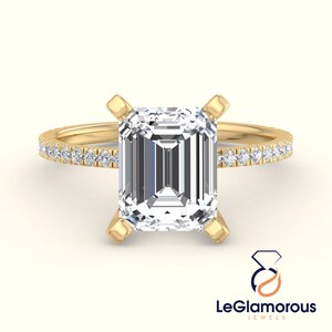 Emerald Cut Lab Grown Diamond Ring, 3.10 CT Diamond Engagement Ring, Pave Wedding Ring, Anniversary Gift for Wife, Lab Grown Jewelry For Her