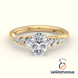 Oval Cut Lab Ground Diamond Engagement Ring, Cluster Wedding Ring For Gift, IGI Certified Anniversary Gift For Women, 14k Solid Gold Ring